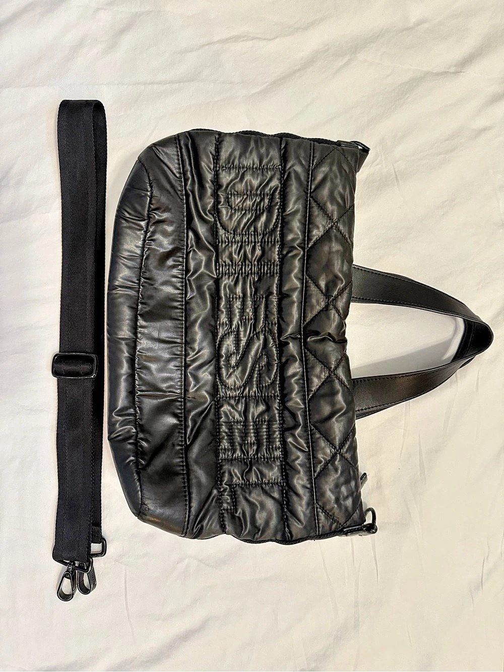 Diesel Quilted Nylon Shoulder Bag in Black